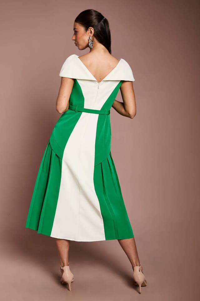Coast Coast Women's Bardot Colour Block Crepe Midi Dress in Ivory - 3