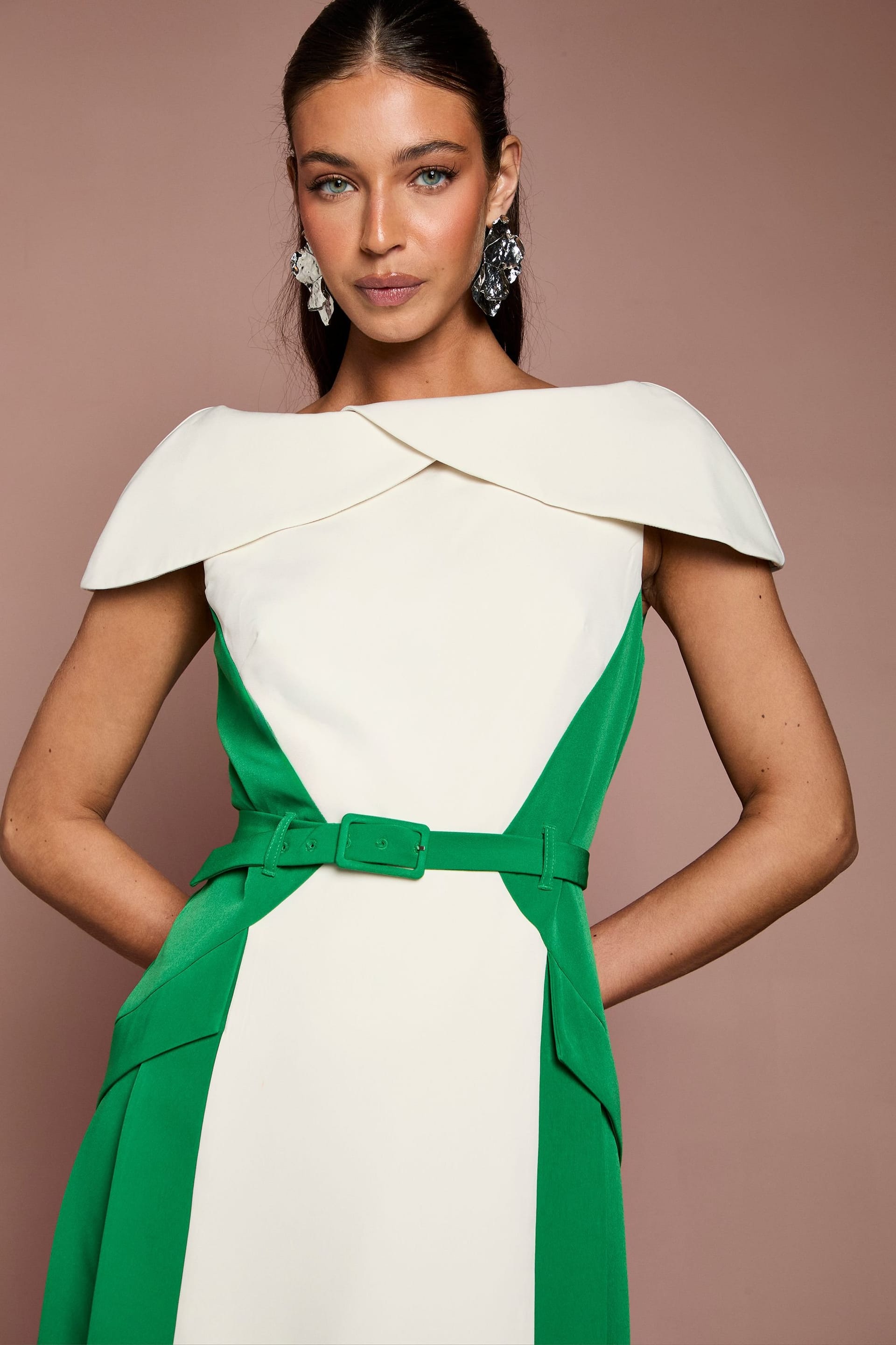 Coast Coast Women's Bardot Colour Block Crepe Midi Dress in Ivory - 4