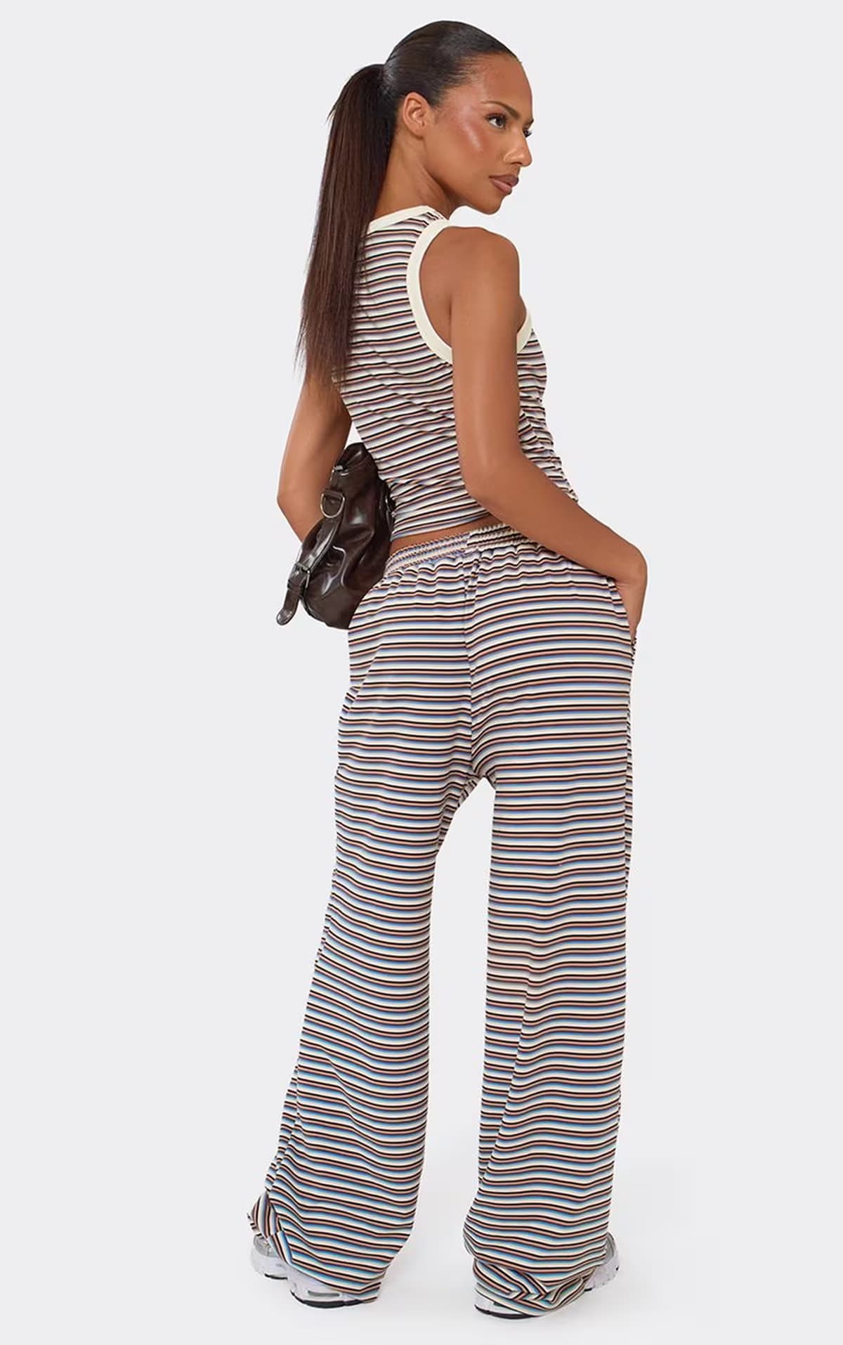 EGO Mid Rise Straight Leg Joggers In Multi Soft Stripe, Women's Size UK 6