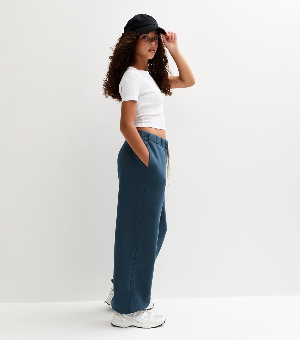 New Look Girls' Navy Contrast Trim Tie Waist Oversized Joggers New Look