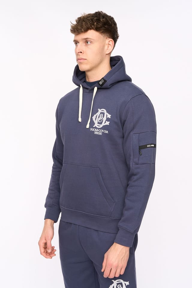 Duck&Cover Duck&Cover Men's Randolph Functional Hooded Sweatshirt with Pocket in Navy - 2