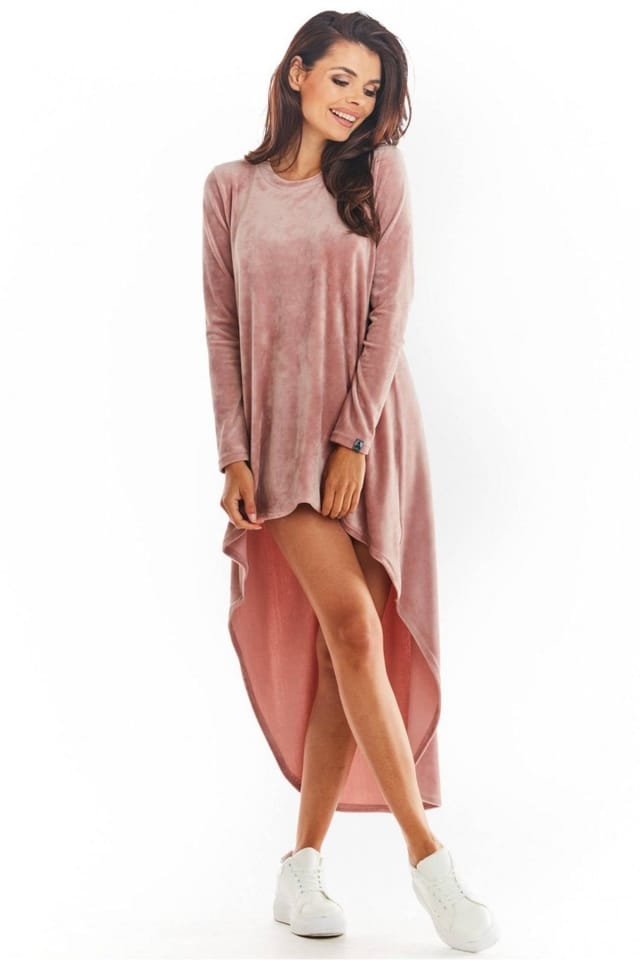 Love Lace Love Lace Women's Velour Long Sleeve Plunge Back Dress in Pink - 2