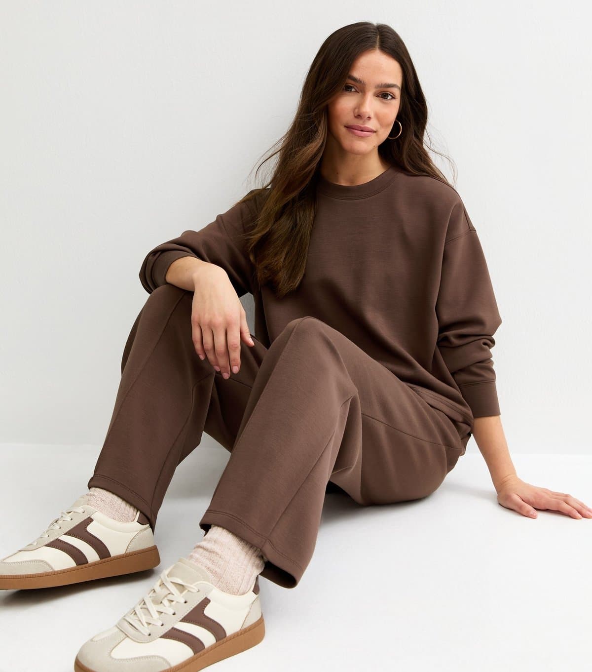 New Look Women's Petite Premium Dark Brown Wide Leg Joggers New Look