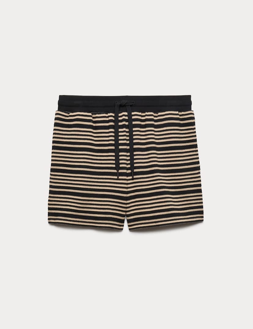 Marks & Spencer M&S Cotton Rich Variegated Stripe Shorts Black - 1