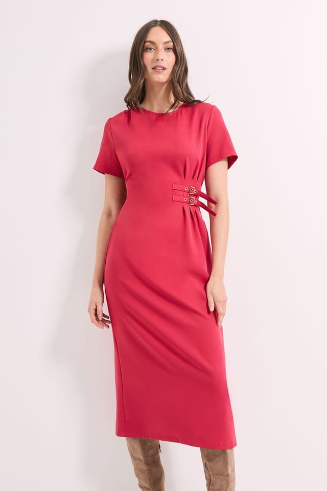 Principles Principles Women's Tailored Buckle Crepe Midi Dress in Rust - 2