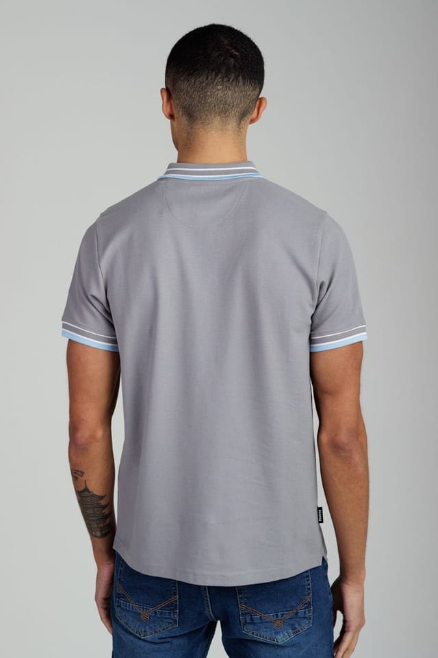 Firetrap Firetrap Men's Regular Fit Cotton Button Polo Shirt with Contrast Trim in Dark Grey - 2