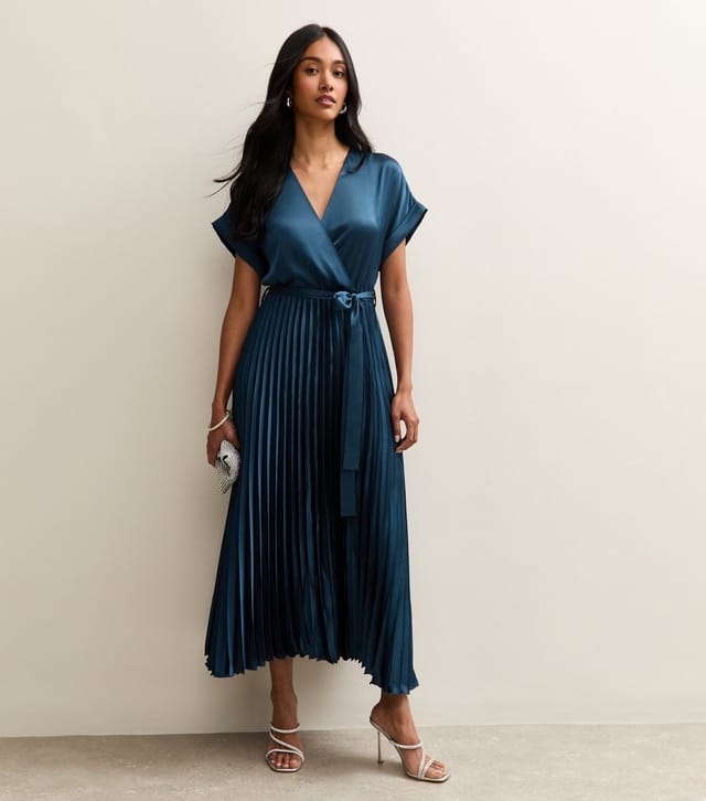 New Look Women's Navy Satin Pleated Wrap Midi Dress New Look - 3