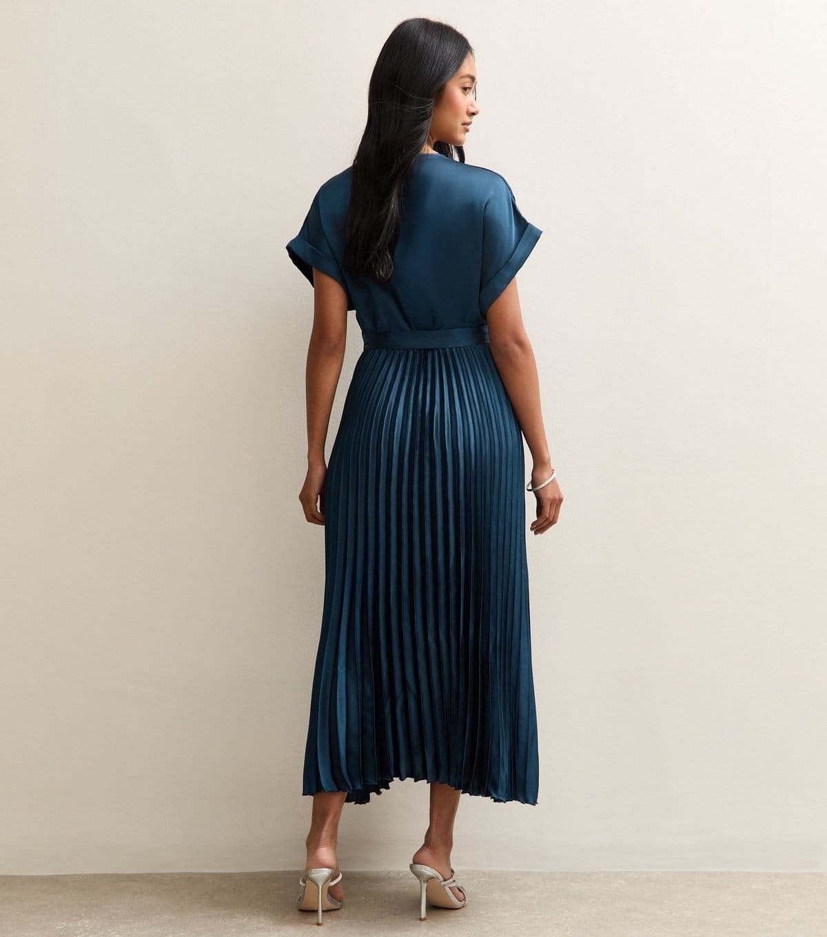 New Look Women's Navy Satin Pleated Wrap Midi Dress New Look - 4