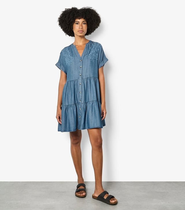 Apricot Women's Blue Chambray Embroidered Tiered Mini Dress Apricot New Look - 2
