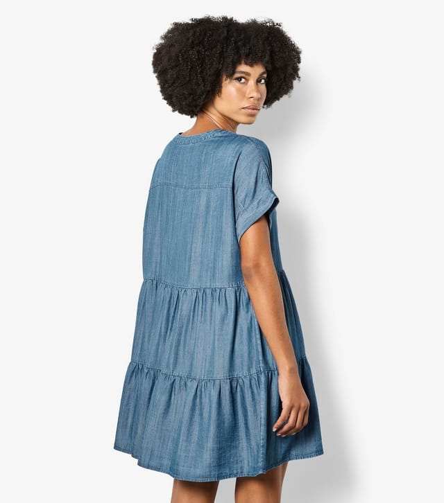 Apricot Women's Blue Chambray Embroidered Tiered Mini Dress Apricot New Look - 3