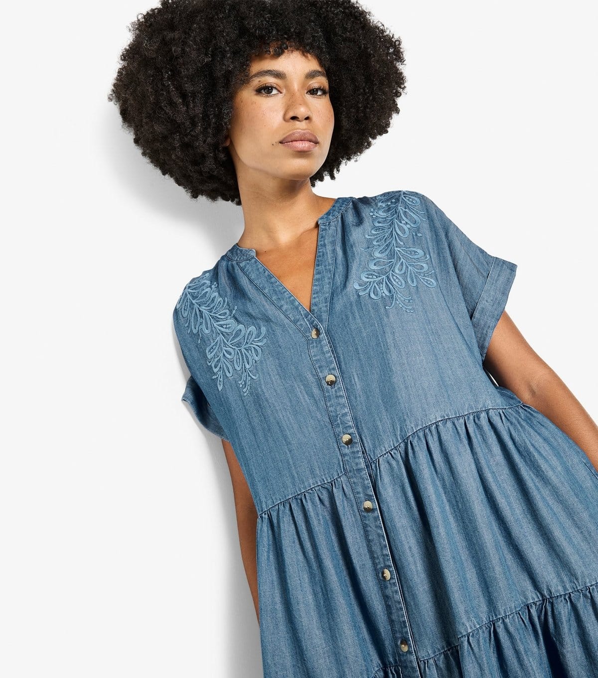 Apricot Women's Blue Chambray Embroidered Tiered Mini Dress Apricot New Look - 4