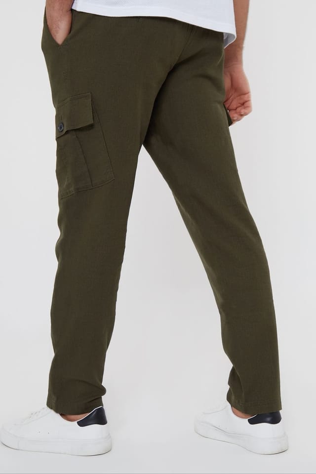 Threadbare Threadbare Men's 'Ramsay' Linen Blend Cargo Trousers in Khaki - 2