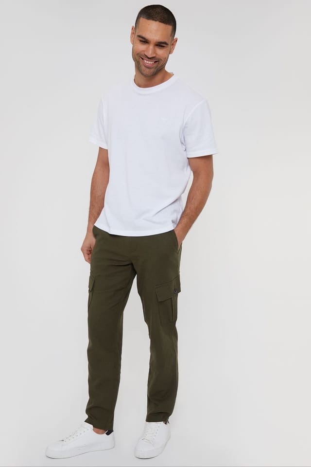 Threadbare Threadbare Men's 'Ramsay' Linen Blend Cargo Trousers in Khaki - 3