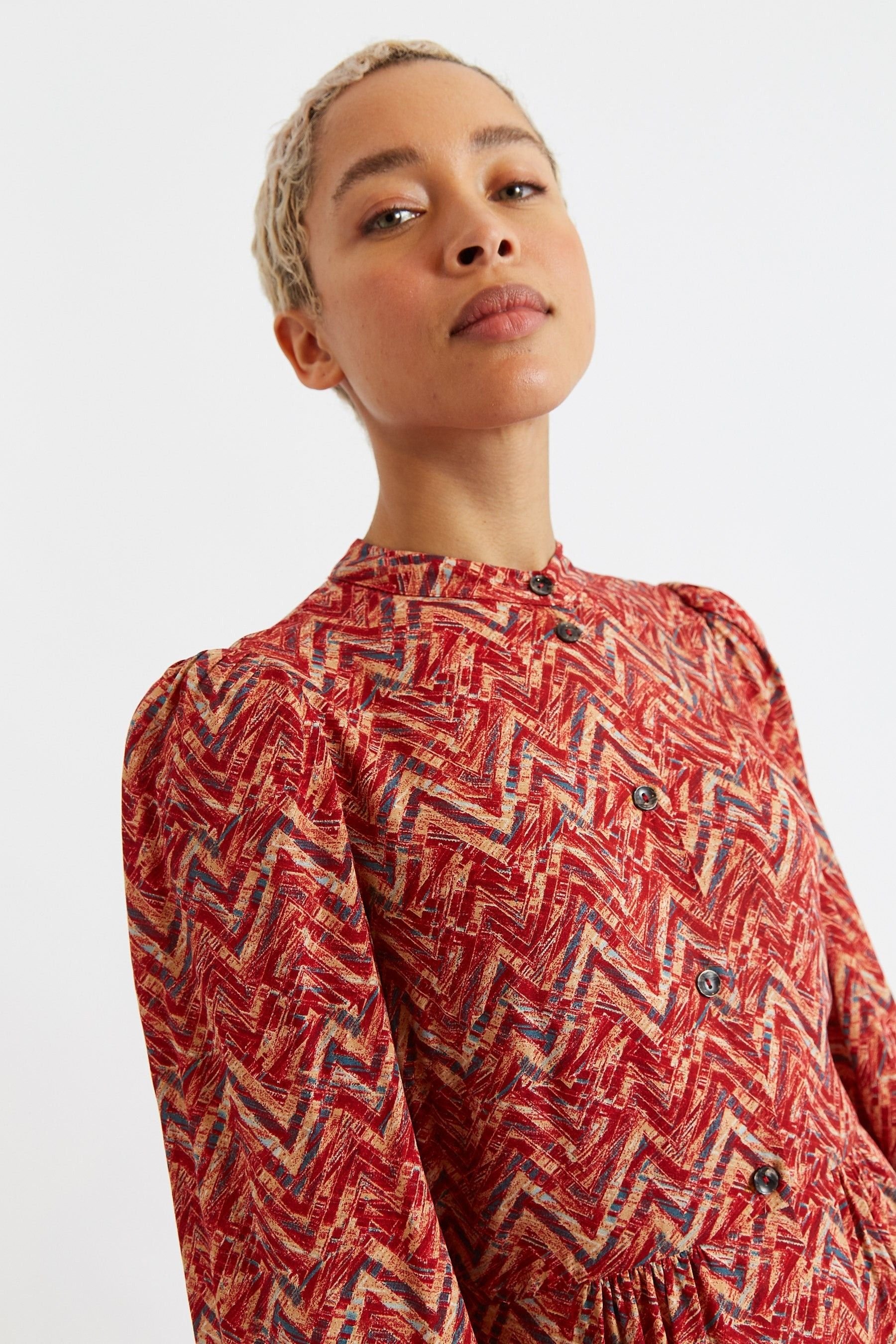 Louche Louche Women's Nayma Art Attack Print Long Sleeve Midi Dress - Red - 3