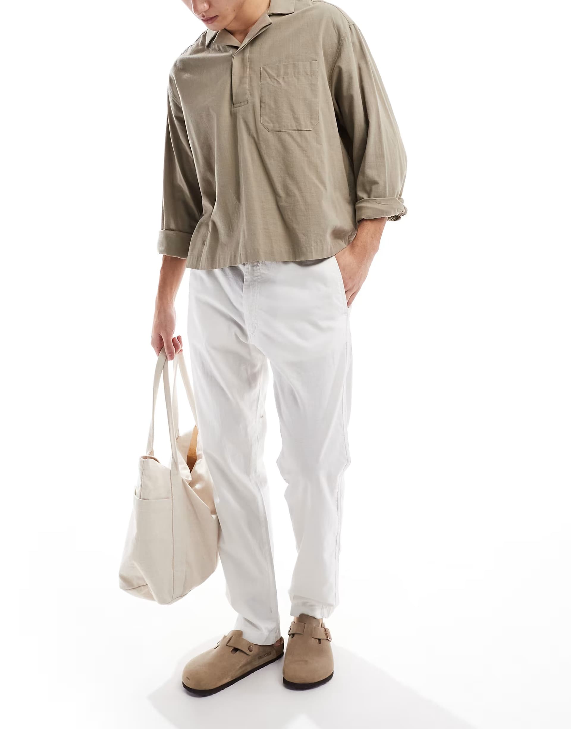 ASOS Jack & Jones relaxed fit linen blend trouser in white