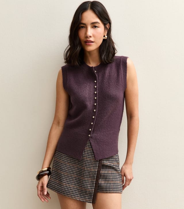 New Look Women's Light Purple Crew Neck Contrast Button Knit Waistcoat New Look - 2