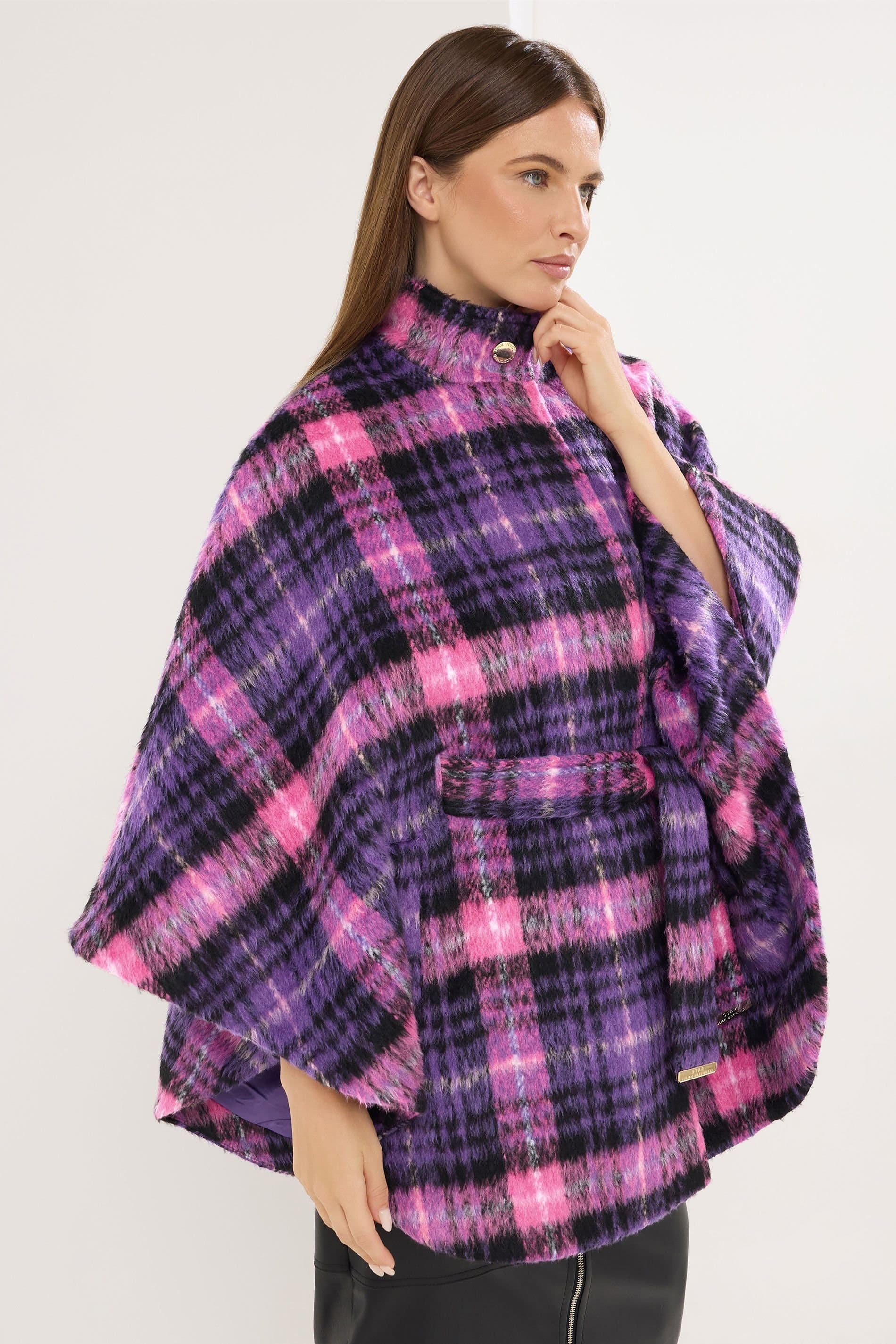 Star By Julien Macdonald Star by Julien Macdonald Women's Checked Cape Jacket in Purple