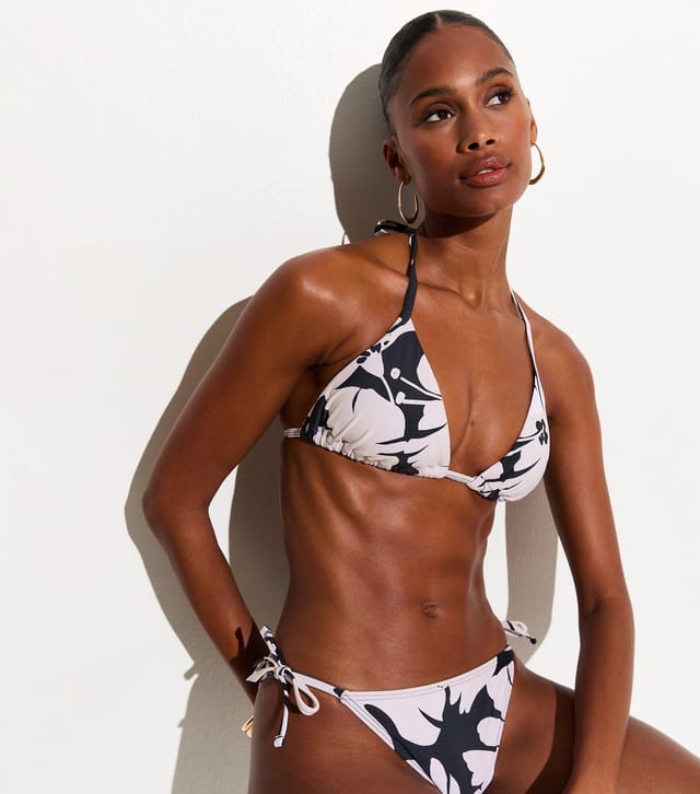 New Look Women's Black Hibiscus Print Side Tie Bikini Bottoms New Look - 3
