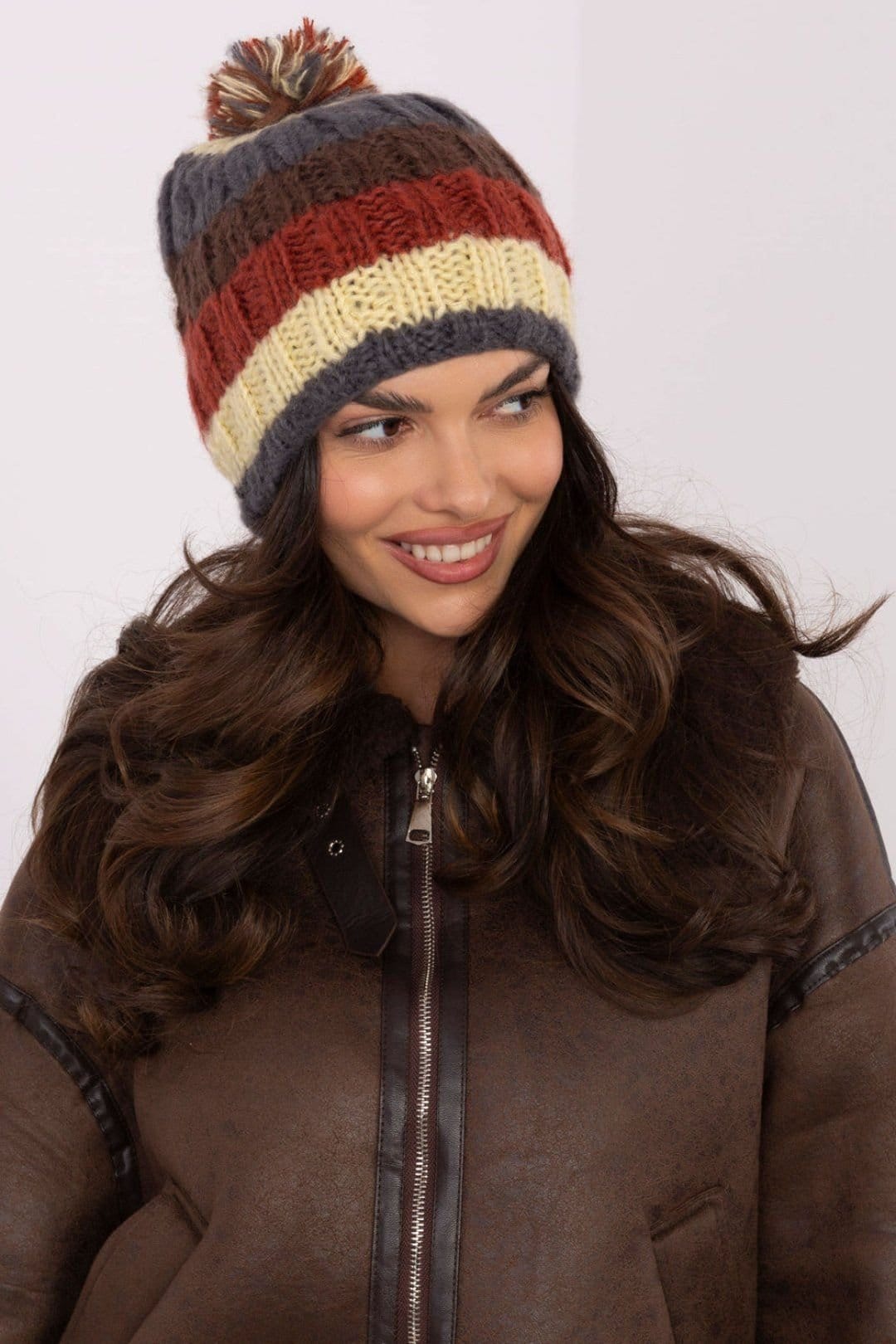 Love Lace Love Lace Women's Winter Striped Pom Pom Beanie Soft Warm Fuzzy Hat for Cold Days in Yellow - 1
