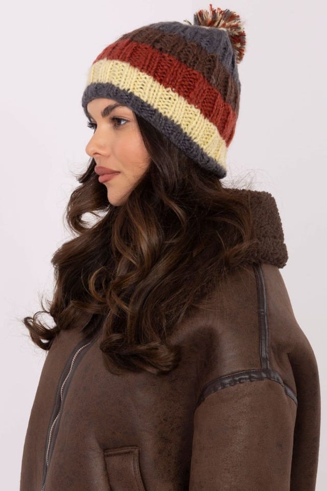 Love Lace Love Lace Women's Winter Striped Pom Pom Beanie Soft Warm Fuzzy Hat for Cold Days in Yellow - 2
