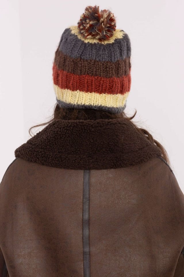 Love Lace Love Lace Women's Winter Striped Pom Pom Beanie Soft Warm Fuzzy Hat for Cold Days in Yellow - 3