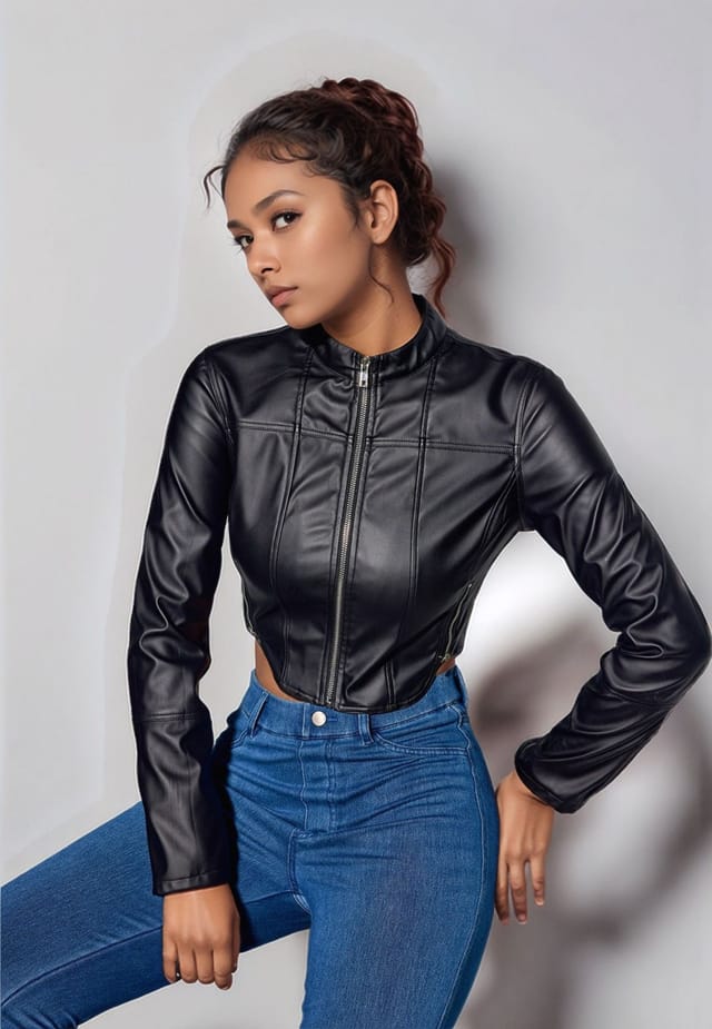 Divine Grace Divine Grace Women's Black Faux Leather Zip Jacket - 2