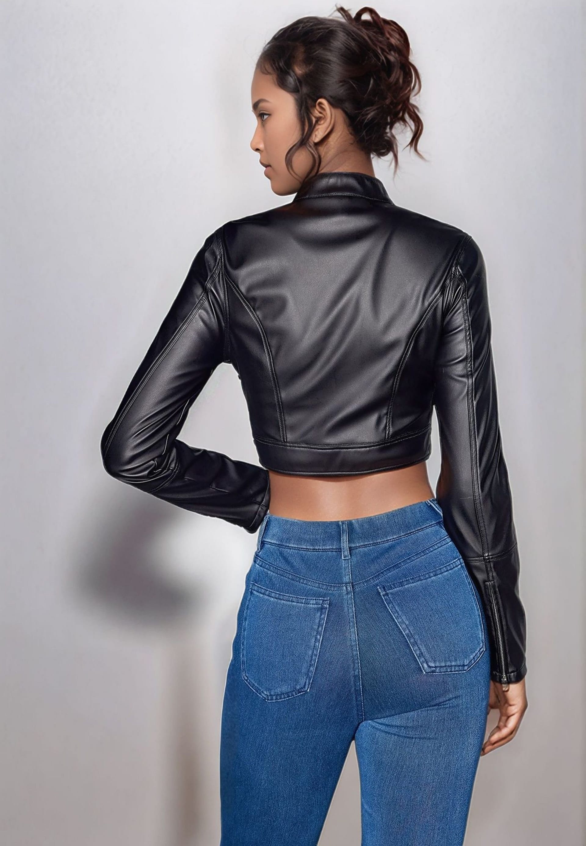 Divine Grace Divine Grace Women's Black Faux Leather Zip Jacket - 4