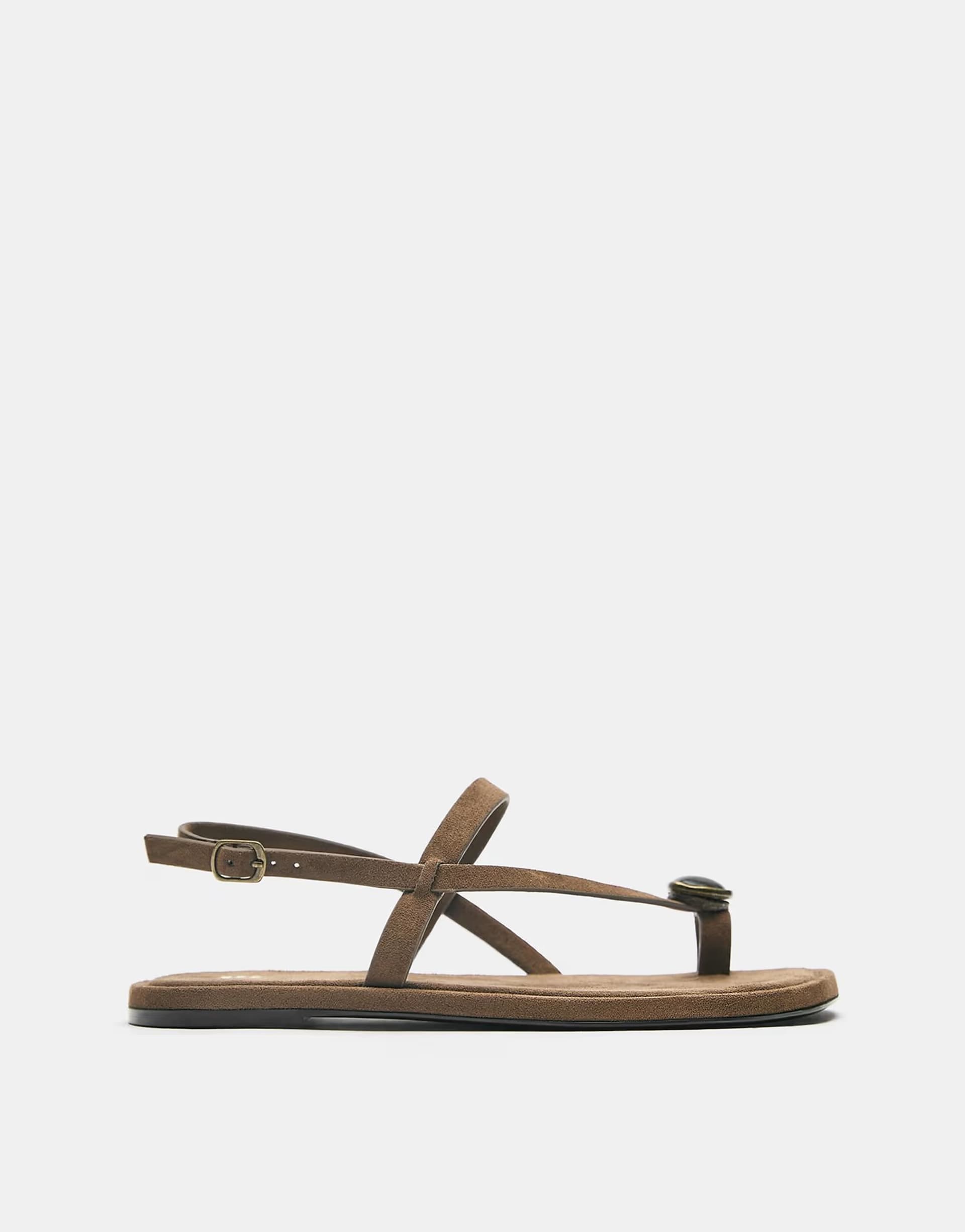 ASOS Pull&Bear Flat embellished sandals in brown