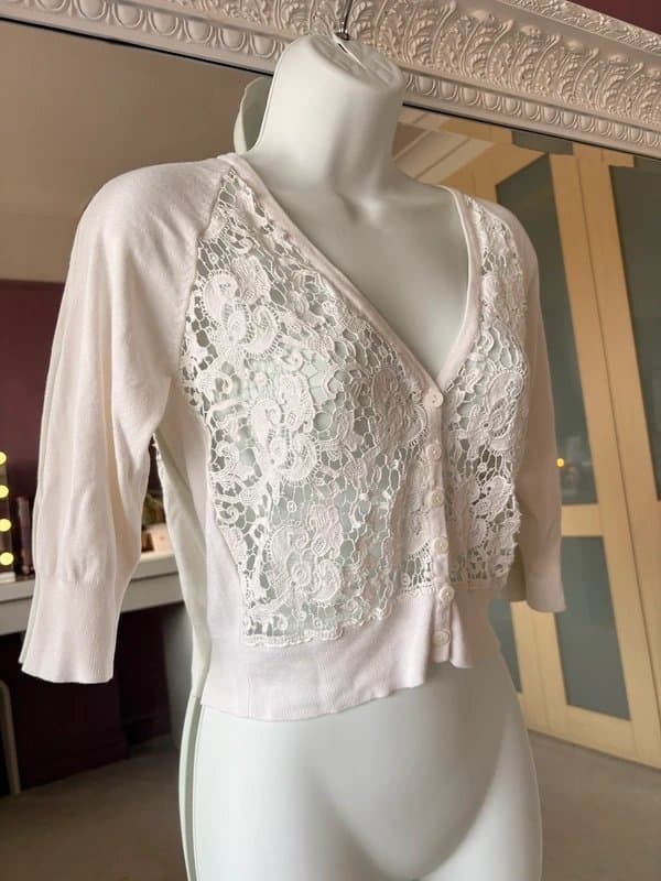 Warehouse Warehouse white crochet lace cropped cardigan
