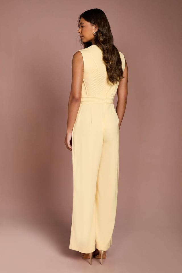 Coast Coast Women's Keyhole Button Detail Crepe Wide Leg Jumpsuit in Butter - 3
