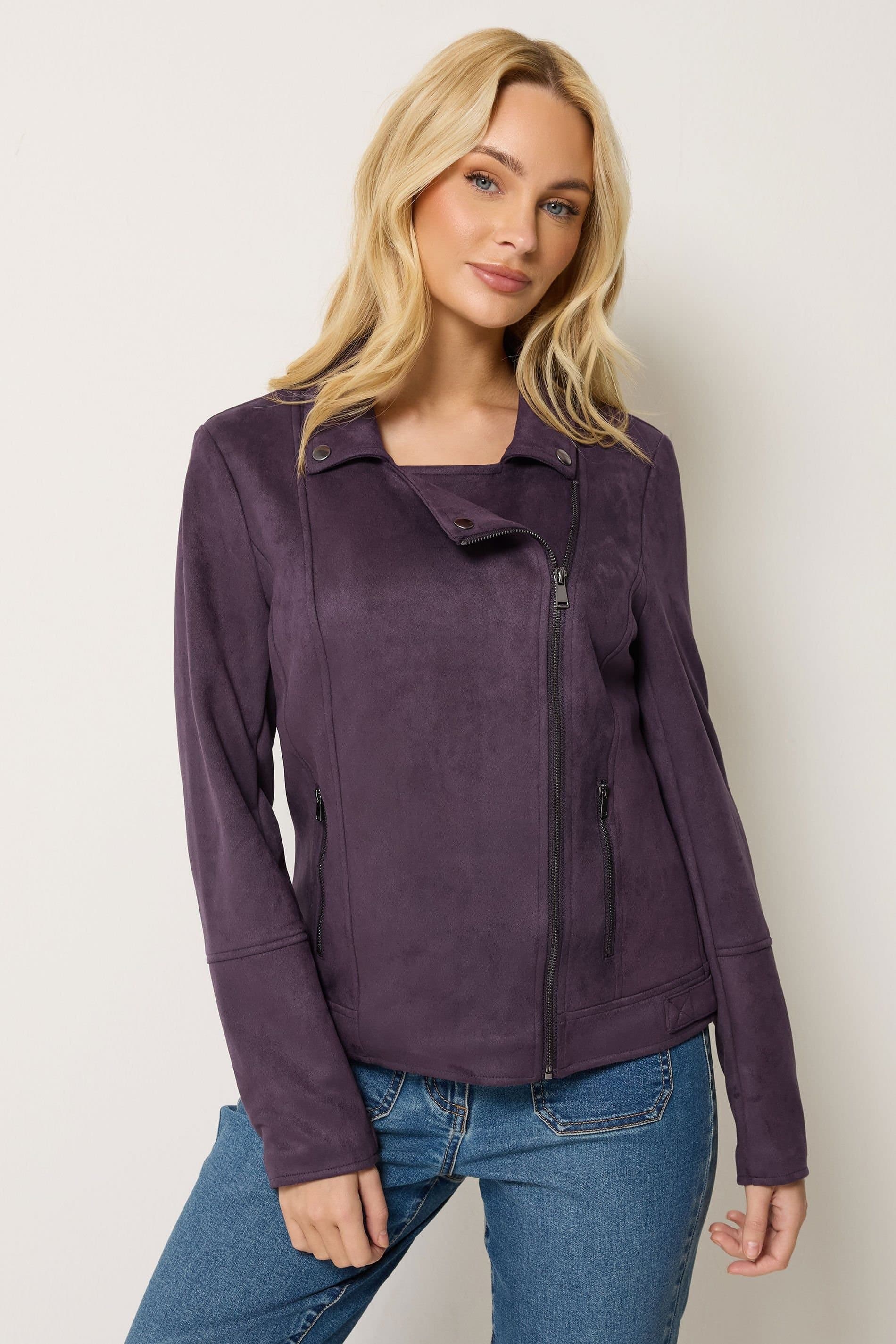 M&Co M&Co Women's Faux Suede Biker Jacket in Purple