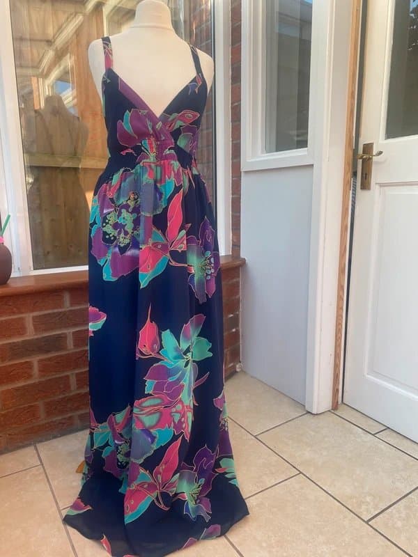 New Look Chiffon lined maxi dress beaded summer peacock colours sz14