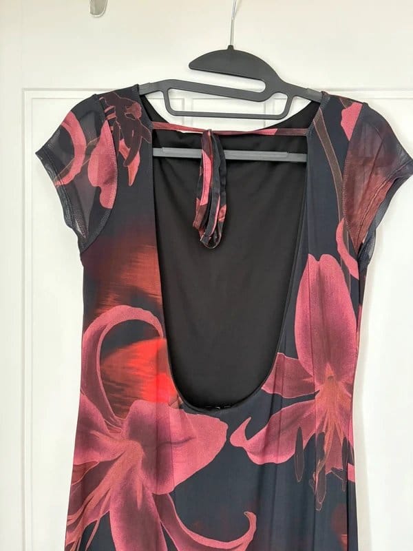 ASOS ASOS Black Red Floral Maxi Dress UK 12-14 Low Back Evening Occasion Y2K - 1