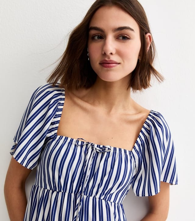 New Look Women's Blue and White Crepe Stripe Tiered Midi Dress New Look - 2