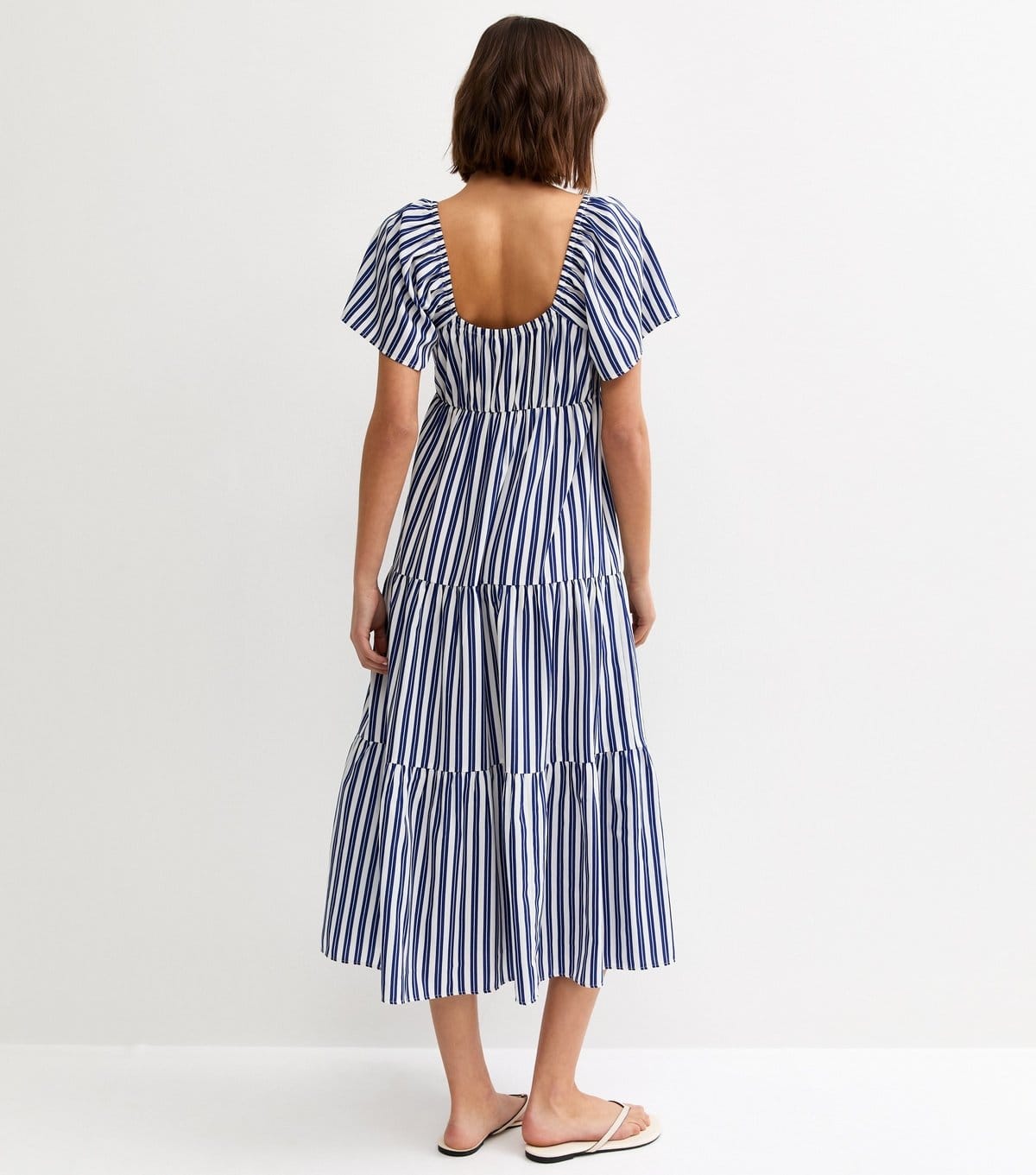 New Look Women's Blue and White Crepe Stripe Tiered Midi Dress New Look - 4