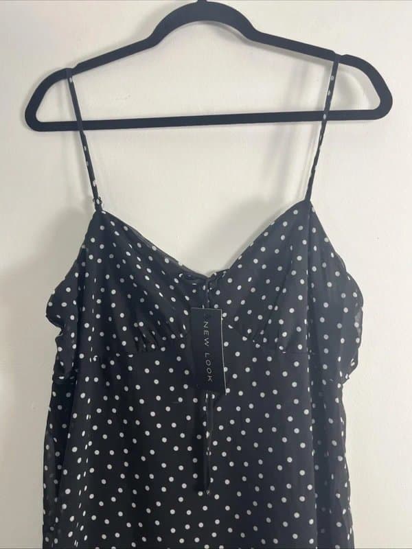New Look New look - strappy chiffon polka dot dress - size 16 - black and white