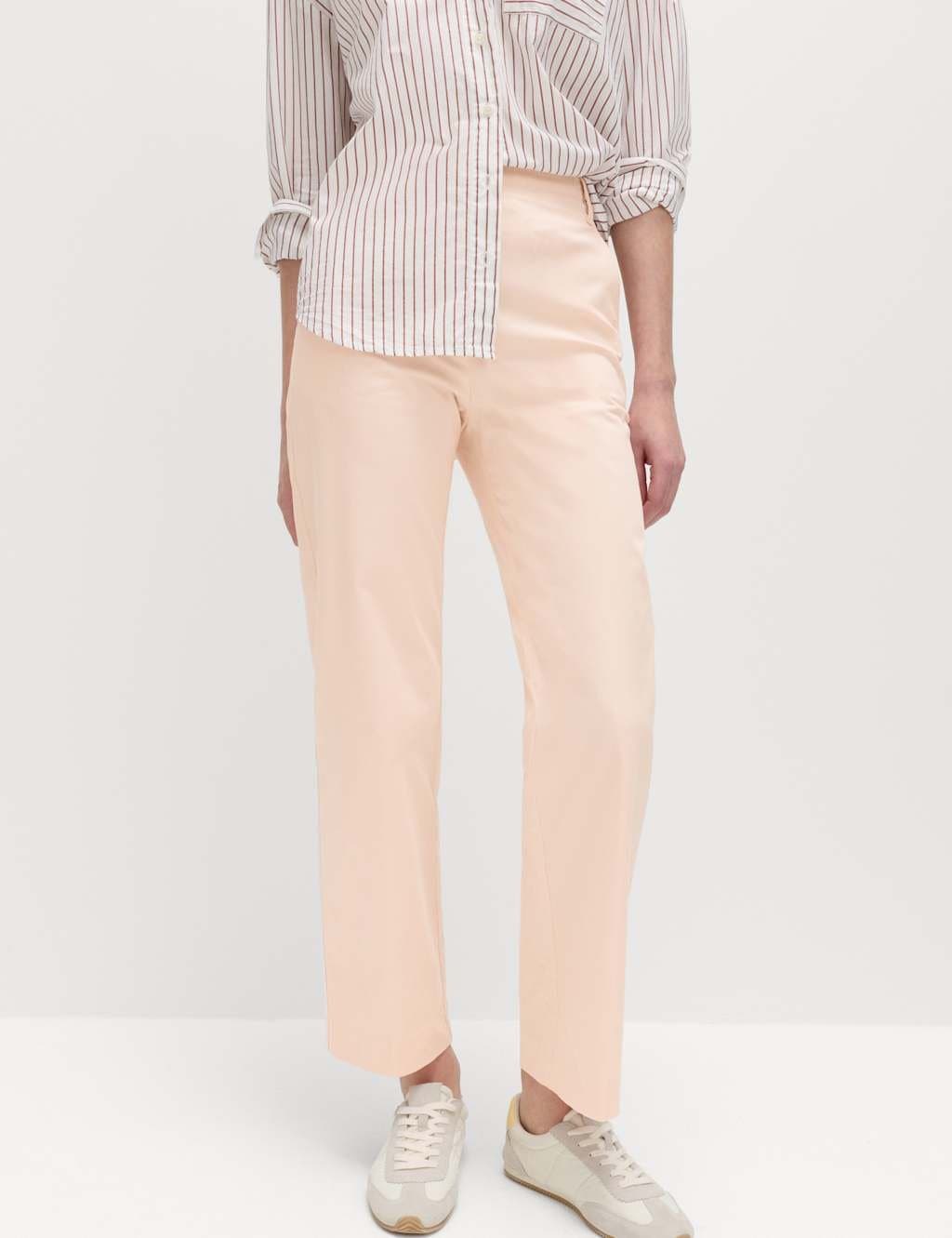 Marks & Spencer M&S Cotton Rich Straight Leg Trousers in Pale Blush