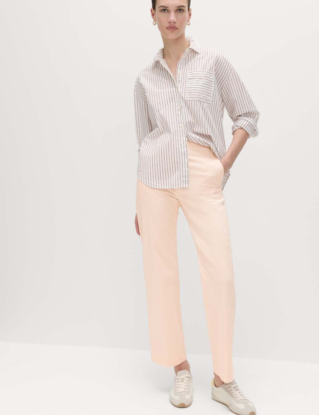 Marks & Spencer M&S Cotton Rich Straight Leg Trousers Pale Blush - 2