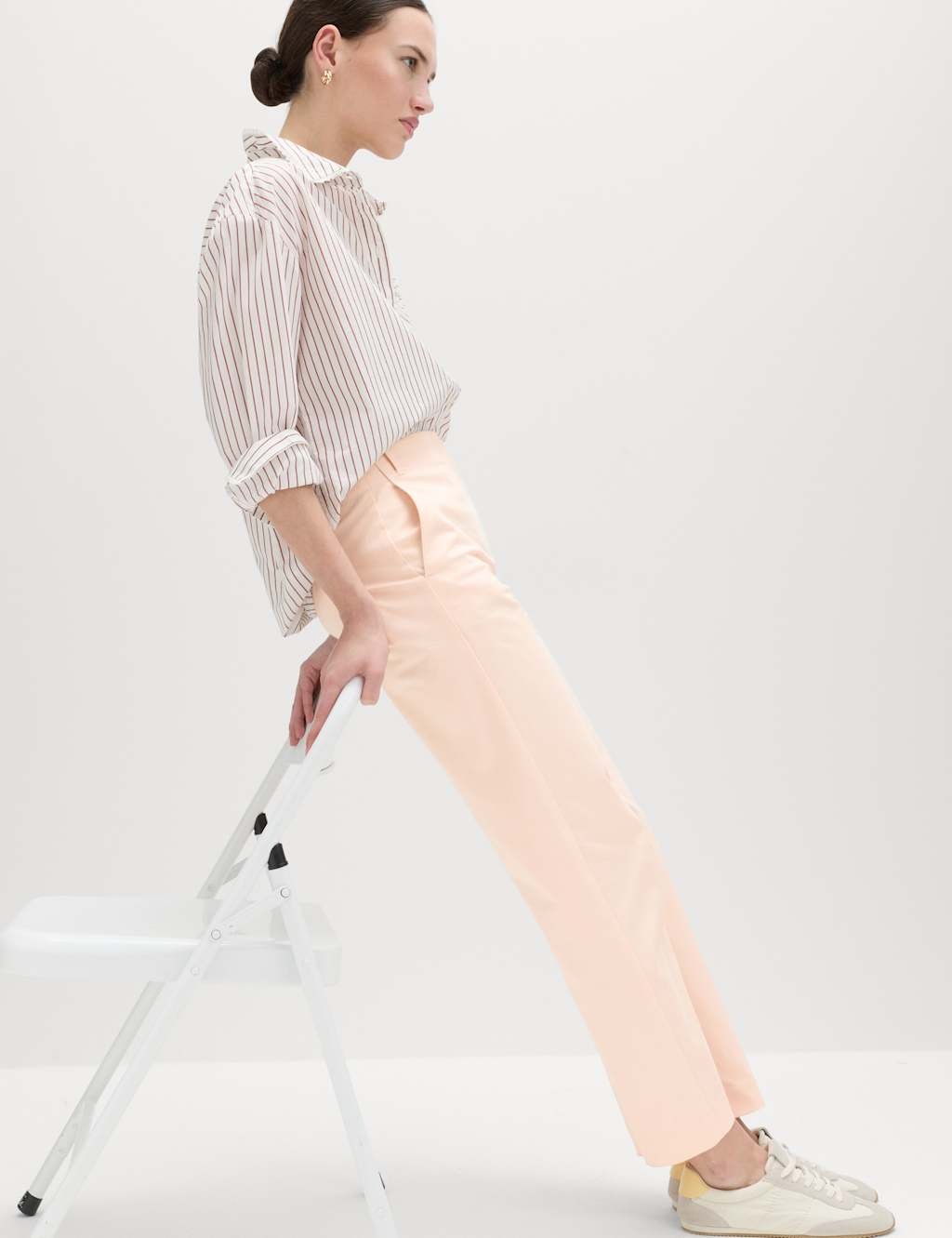Marks & Spencer M&S Cotton Rich Straight Leg Trousers Pale Blush - 4