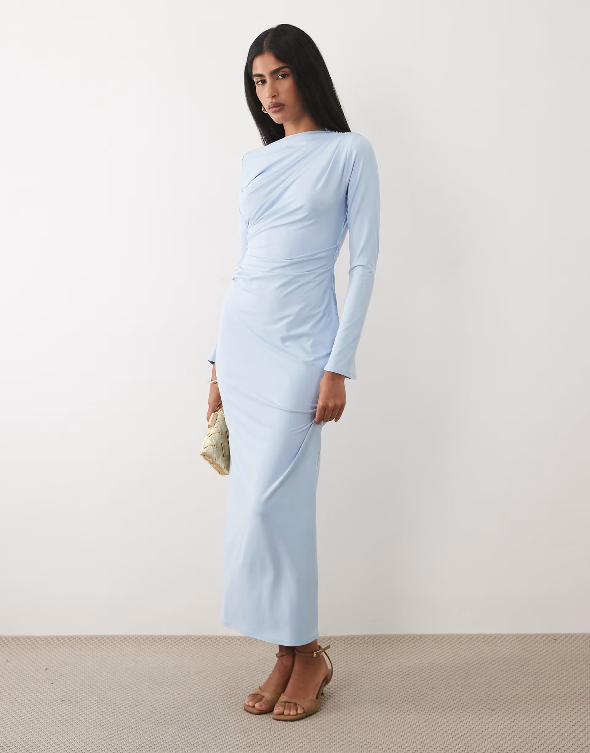 ASOS ASOS DESIGN asymmetric drape slash neck maxi dress in blue