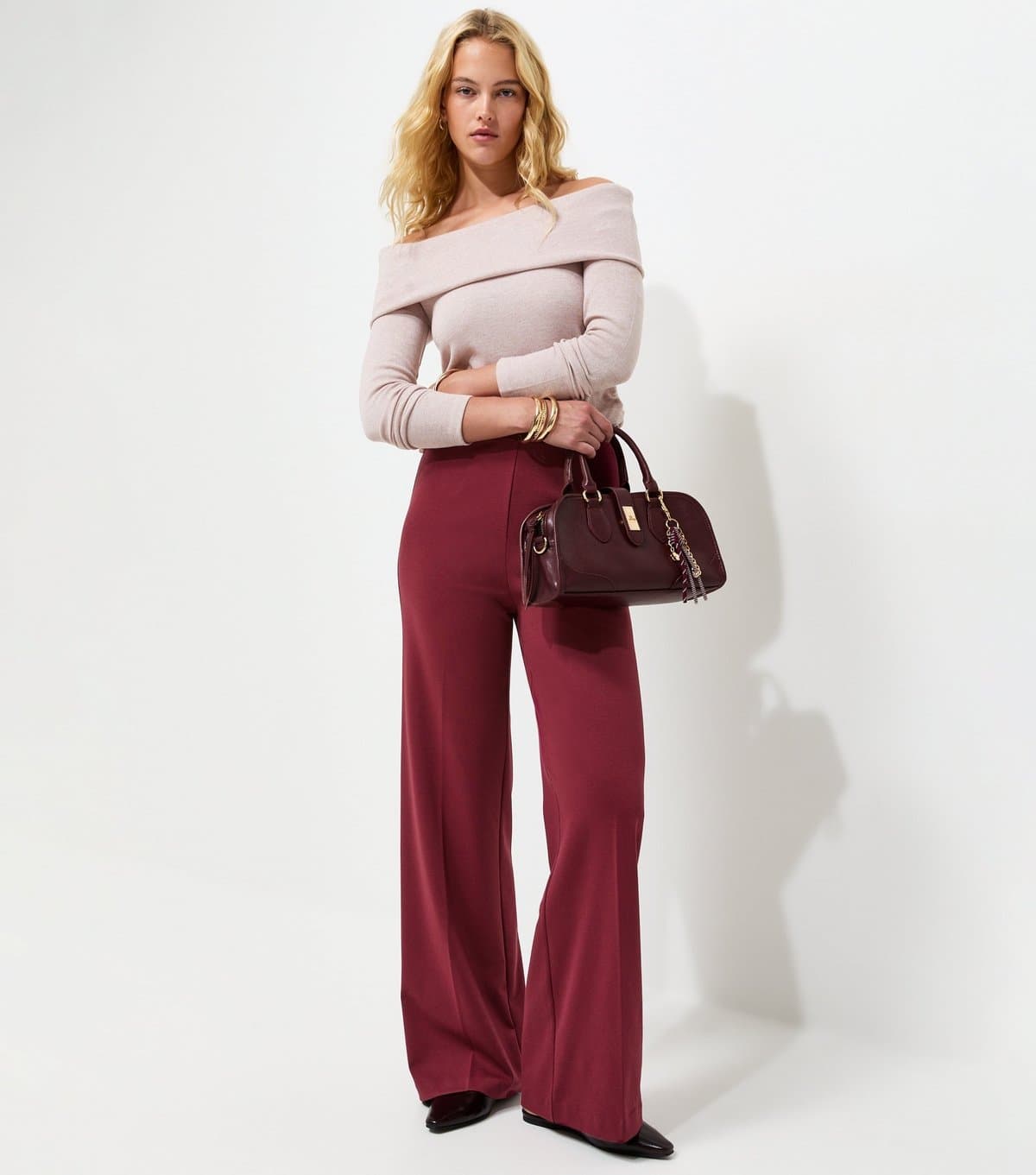 New Look Women's Tall Dark Burgundy Jersey Wide Leg Trousers New Look