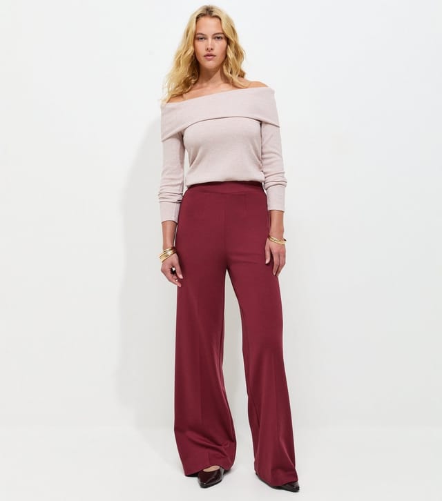 New Look Women's Tall Dark Burgundy Jersey Wide Leg Trousers New Look - 3