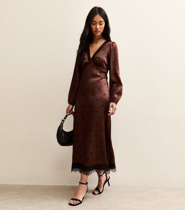 New Look Women's Dark Brown Polka Dot Tea Midi Dress New Look - 2