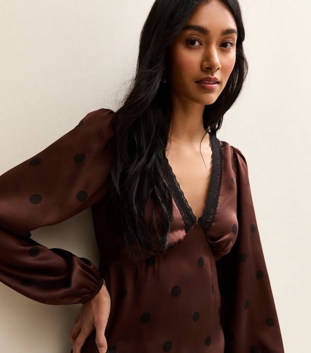 New Look Women's Dark Brown Polka Dot Tea Midi Dress New Look - 3