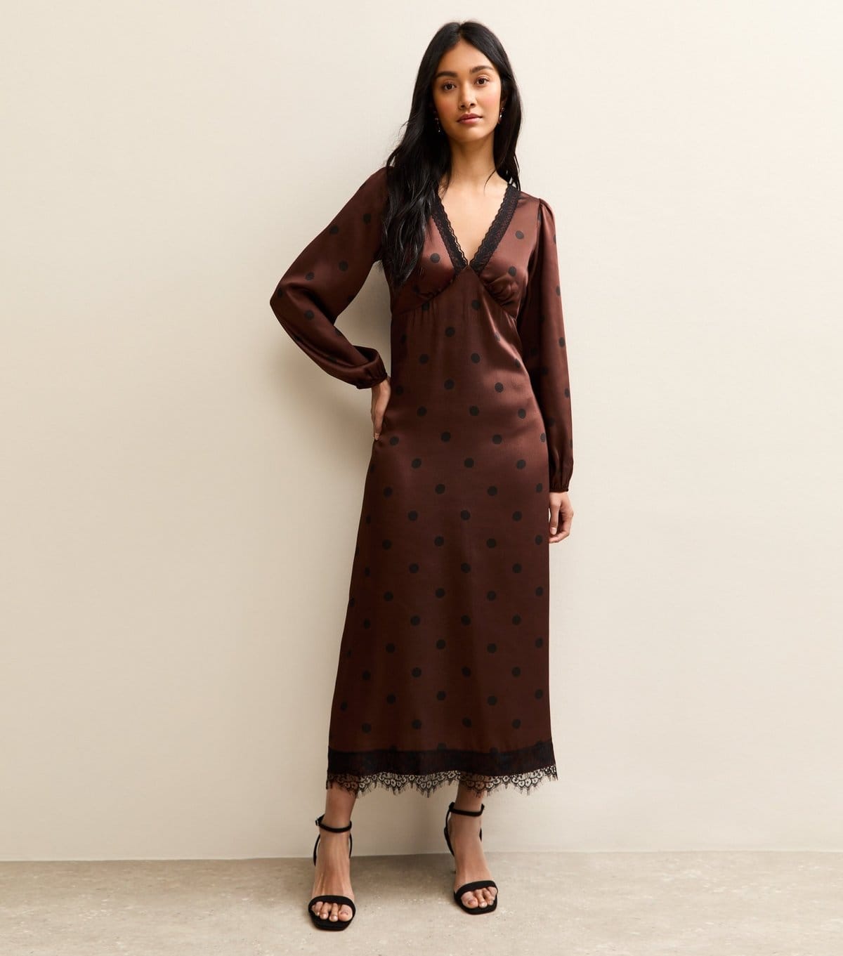New Look Women's Dark Brown Polka Dot Tea Midi Dress New Look - 4