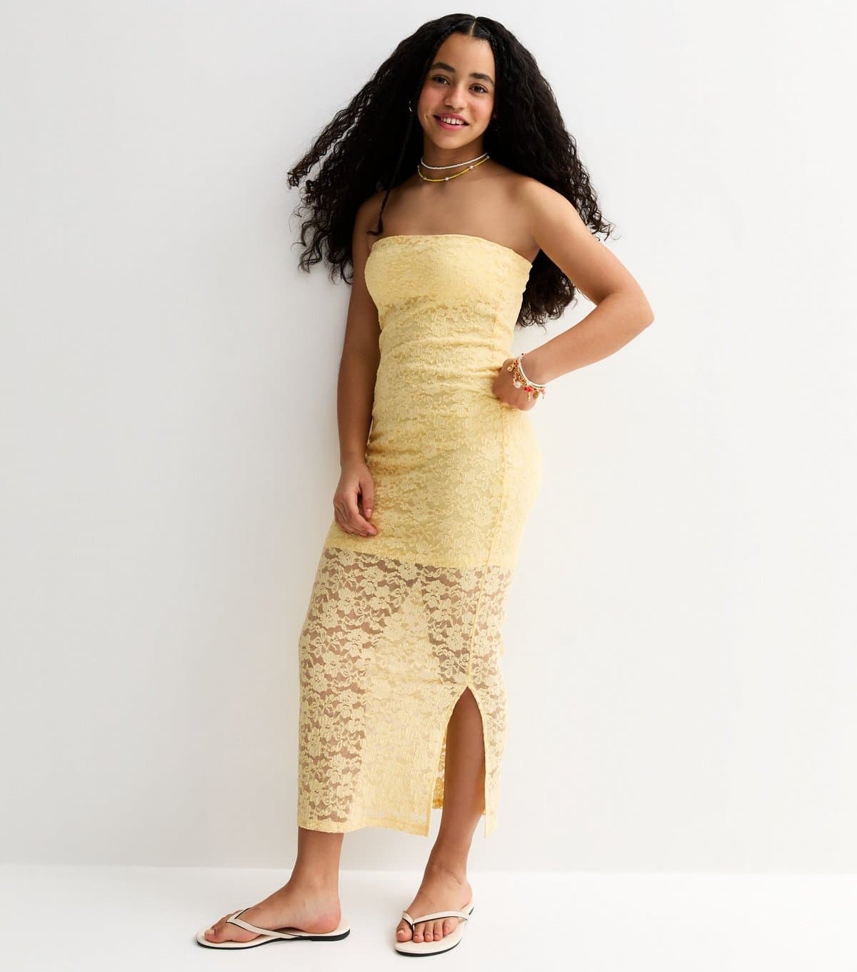 New Look Girls' Yellow Lace Bandeau Maxi Dress New Look