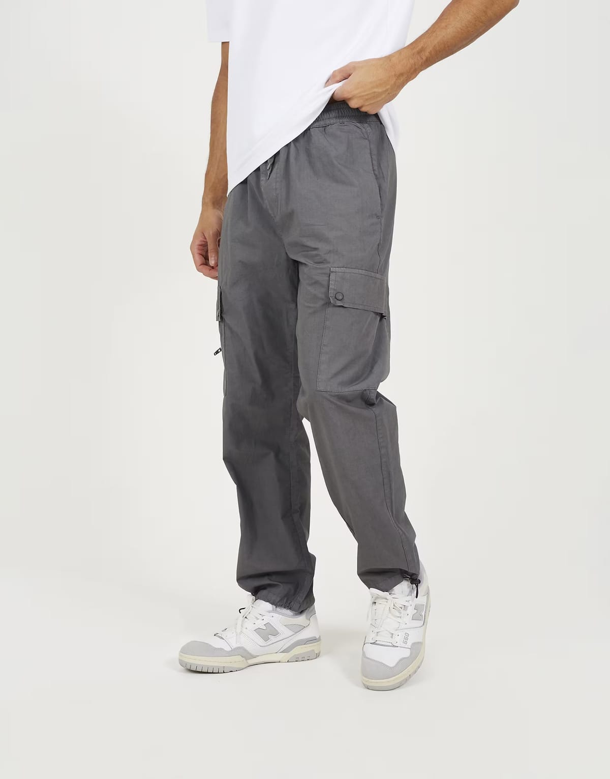 ASOS Brave Soul Loose fit cotton poplin cargo trousers in grey - 1