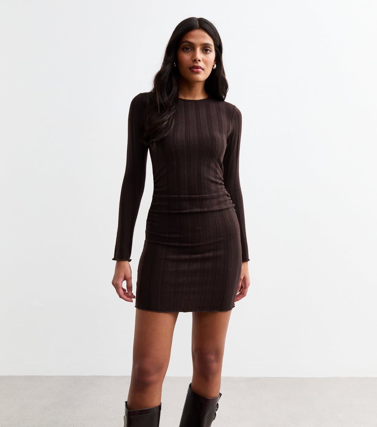New Look Women's Brown Wide Rib Ruched Mini Dress New Look