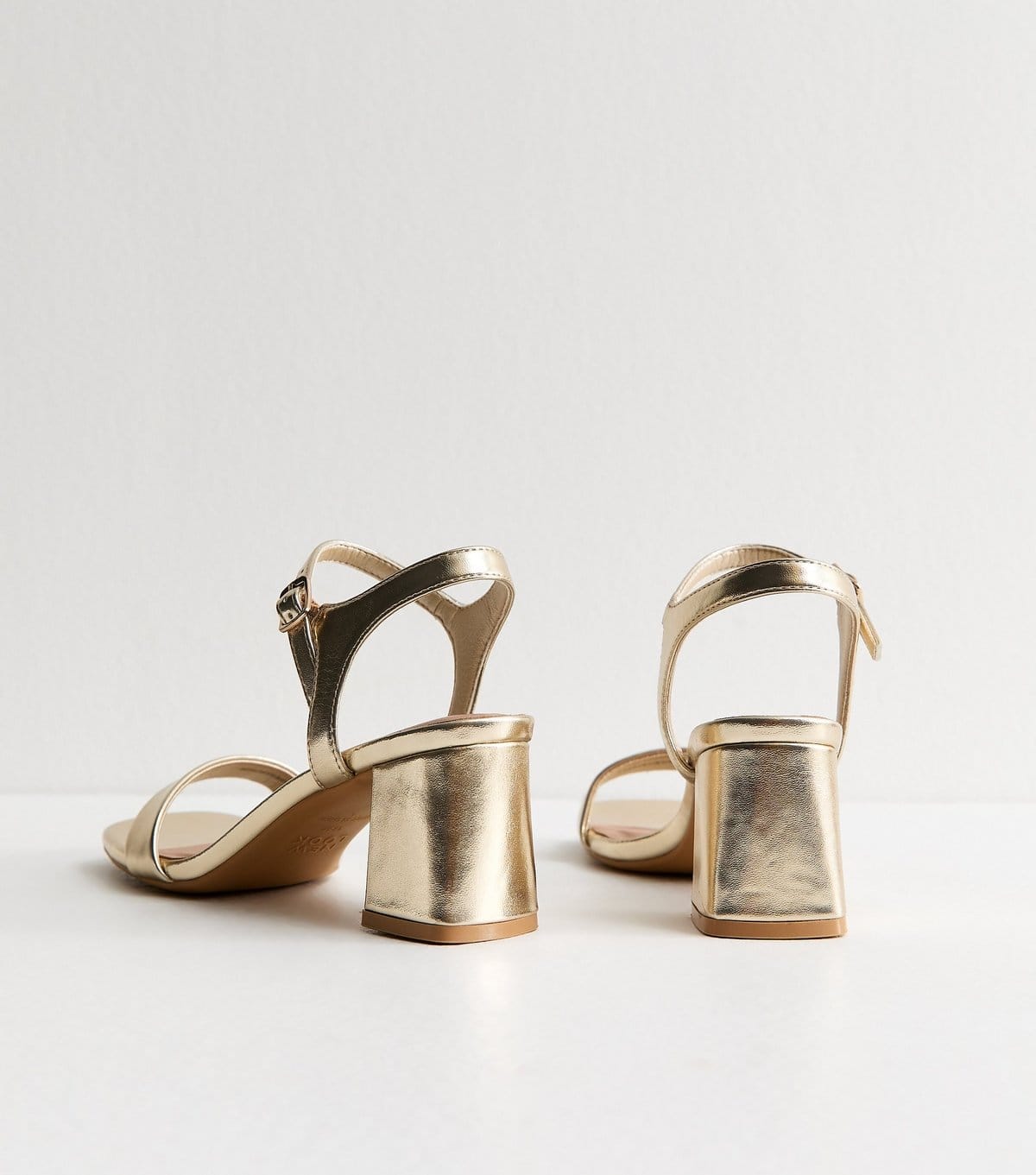 New Look Women's Gold Faux Leather Square Toe Block Heel Sandals Vegan New Look - 4