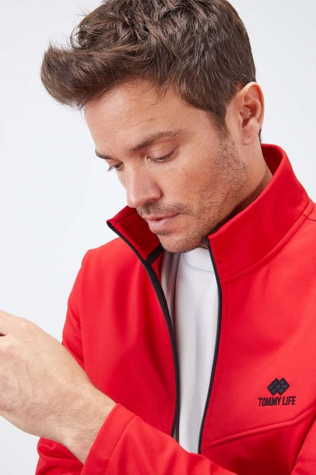 Tommy Life Tommy Life Men's Solid Scuba Zip-Front Jacket in Red - 2
